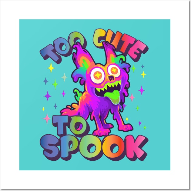 Too Cute To Spook Rainbow Wolf Ghost Funny Joke Wall Art by RuftupDesigns